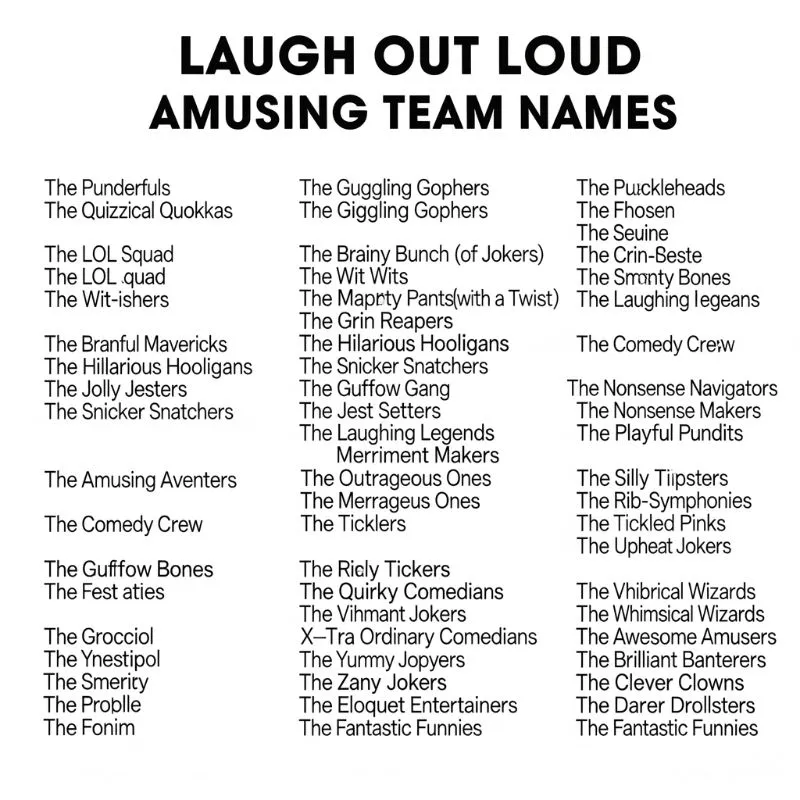Creative Team Names - A vibrant collage showcasing humorous and clever team names for various activities.