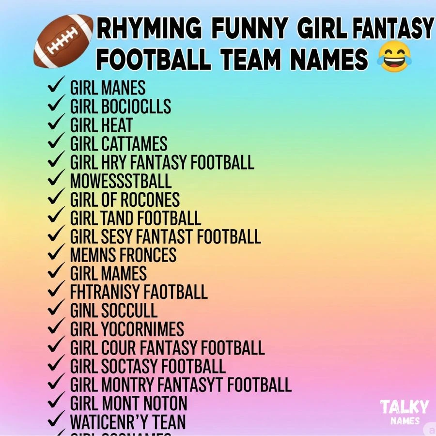 Rhyming Funny Girl Fantasy Football Team Names with Meanings