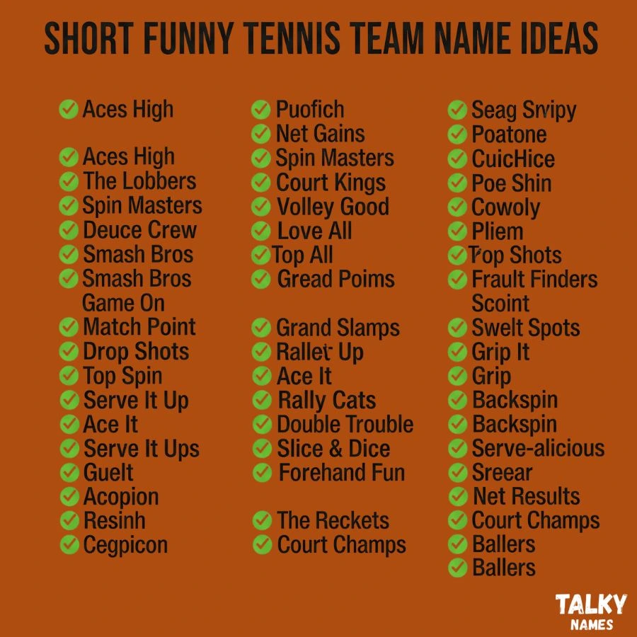 Short Funny Tennis Team Name Ideas with Meanings