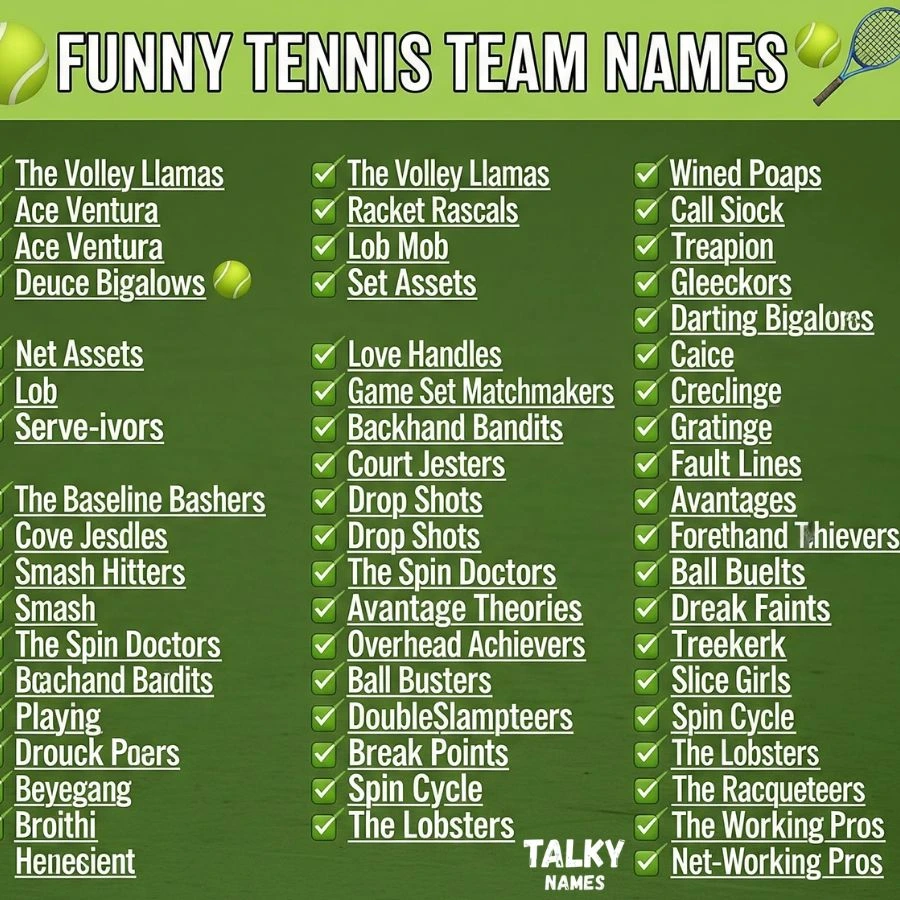 Best Funny Tennis Team Names with Meanings