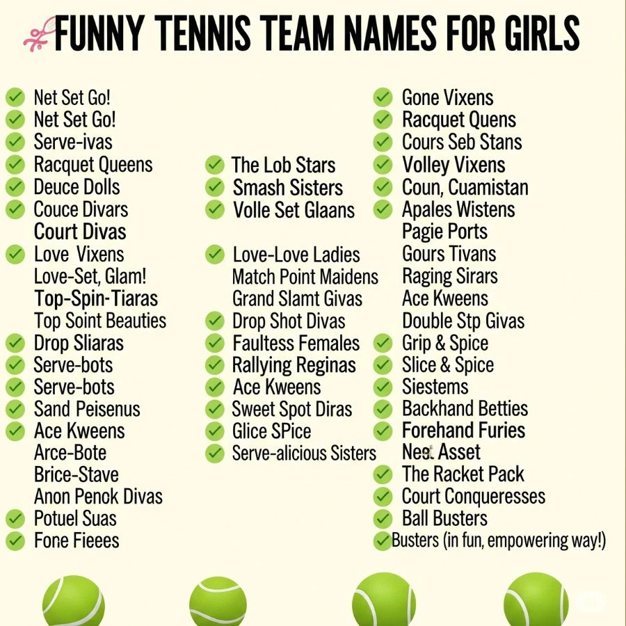 Funny Tennis Team Names for Girls with Meanings