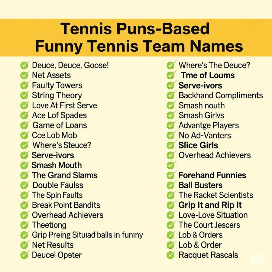 Tennis Puns-Based Funny Tennis Team Names with Meanings