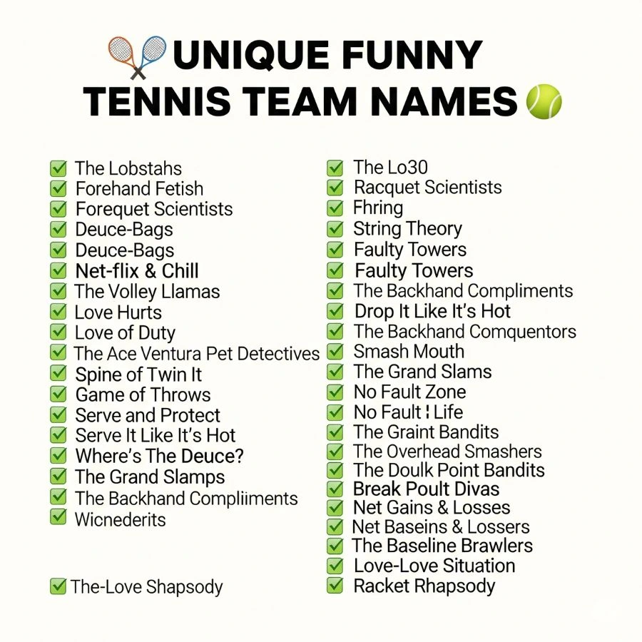 Unique Funny Tennis Team Names with Meanings