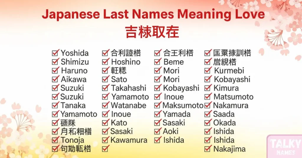 Japanese Last Names Meaning Love
