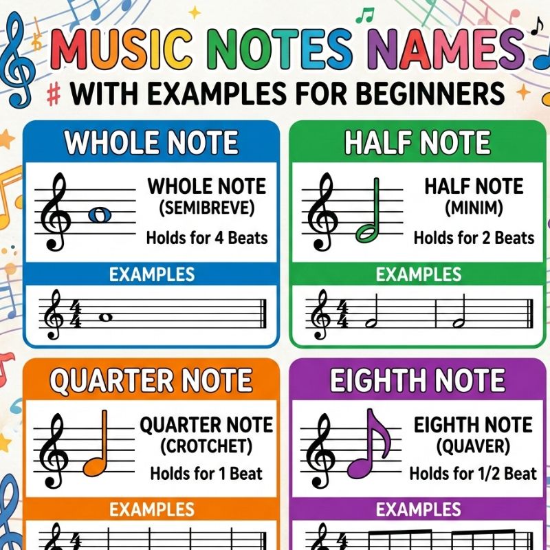 Music Notes Names with Examples for Beginners
