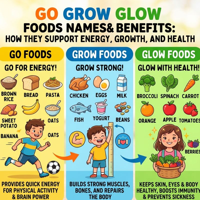 Go Grow Glow Foods Names and How They Support Energy, Growth, and Health